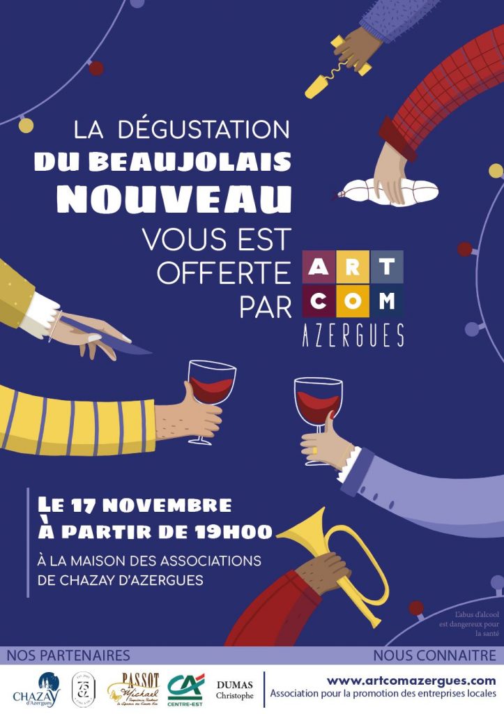 Affiche soirée pour la sortie du beaujolais nouveau à Chazy d'Azergues
